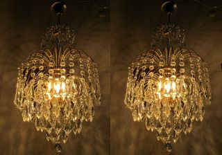 Antique Vnt French Palm Swarovski Crystal Chandelier Lamp 1960 
