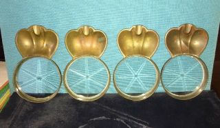 Set Of 4 Vintage Glass Coaster Brass Ashtrays Med Century Modern Style Very Cool