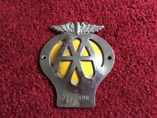 Vintage Metal Aa Automobile Association Classic Car Badge Chrome / Yellow