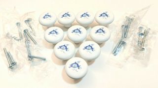 10 Vintage White Blue Flower Porcelain Cabinet Drawer Pulls / Knobs Dutch Delft