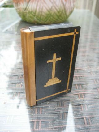 Antique Miniature Vintage Treen Church Bible Book Box,  Secret Drawer C1900