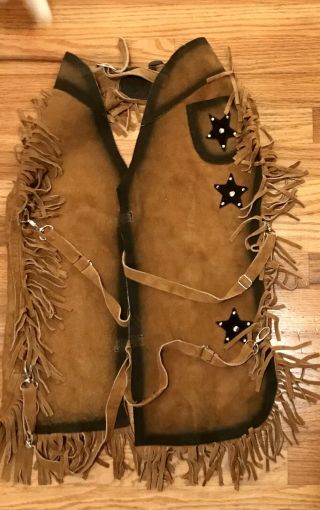 Vintage Childs Leather Suede Chaps Cowboy Western Costume Dress - Up