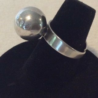 Vintage Sterling Silver.  925 Siersbol Signed Modernist Ball Ring Adjustable