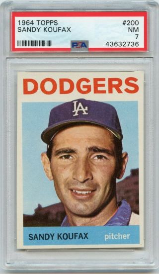1964 Topps 200 Sandy Koufax Baseball Card,  Los Angeles Dodgers,  Hof,  Psa 7 Nm
