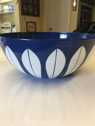 Catherineholm Vintage Mid Century Mod Enamel Lotus Bowl Rich Blue & White 9 - 1/2”