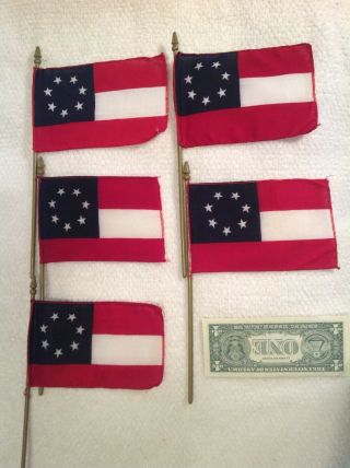 Five Vintage 4” X 6” Southern Flags,  Stars And Bars