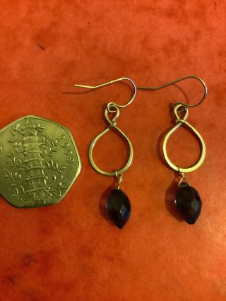 Vintage 9ct.  Gold Hook Earrings - With Many Faceted Blue Stone Drop