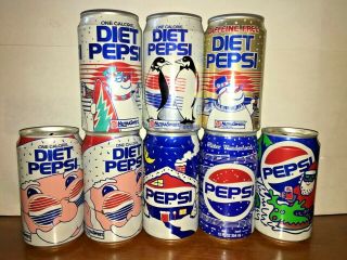 8 Vintage Pepsi & Diet Pepsi Can Banks Coin Slot - No Tab Holiday