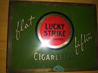 Vintage Lucky Strike Cigarettes Flat Fifties Metal Tin Empty Tobacco Box