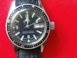Vintage Chateau Mens Watch 17 Jewel Diver Watch Day/date Swiss Runs 5 Atm
