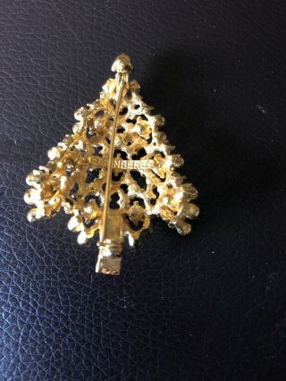 Eisenberg Signed Vintage Clear Rhinestone Gold Tone Christmas Tree Pin Brooch 2