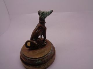 Vintage,  Antique Bronze Dog Paperweight Car Mascott ?on Rimmed Base Desk Item