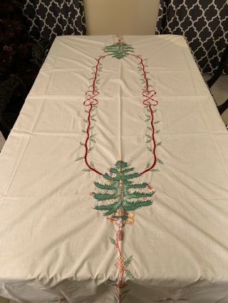 Vintage Spode Christmas Tree Tablecloth Approx.  100 " X68 " Rectangle