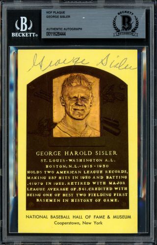 George Sisler Autographed Hof Postcard Browns Signed Twice Beckett 11628444