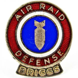 Vintage Wwii Briggs Air Raid Defense Patriotic Service Sterling Silver Lapel Pin