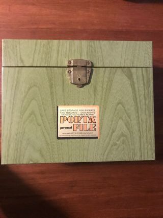Vintage Porta File Metal Document Holder Box By Ballonoff Green Wood Grain Look