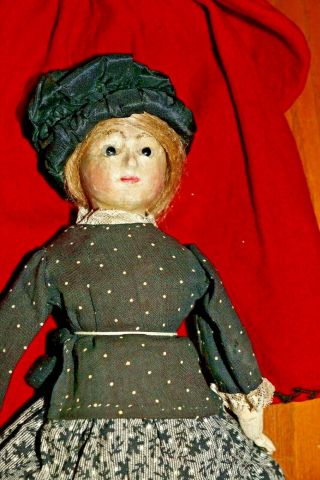 Antique Early Wax Over Papier Mache Enlglish Slit - Head Doll In Clothing