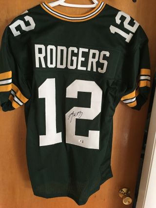 Aaron Rodgers Signed Autographed Green Bay Packers Football Jersey L Mvp? Hof?
