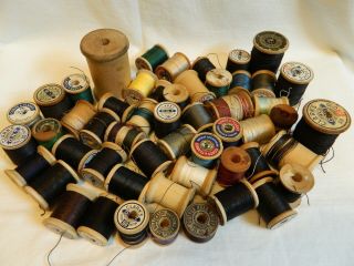 54 Vintage Wood Wooden Spools And Thread