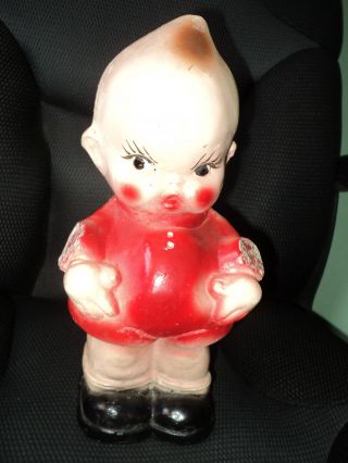 Vintage Bust Bank Kewpie Doll In Red - One Foot Tall - Early Chalkware