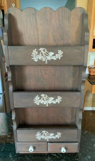 Vintage Wooden Spice Cabinet Rack With 3 Shelves & 2 Drawers
