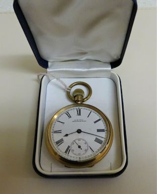 Lovely Antique 14ct Gold Plate Case Waltham Bond Street Open Face Pocket Watch