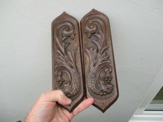 A Arts & Crafts Carved Oak Fish Design Door Finger Plates C1890