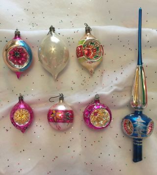 Vintage Mercury Glass Ornaments And Tree Topper From Poland