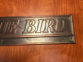 Bronze Vintage Blue Bird Bus Line Advertising Tin Litho Embossed Emblem Sign 3