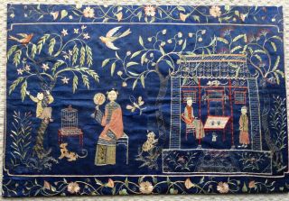 Fine Chinese 19th Century Silk Embroidery Picture Garden Scene