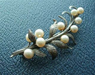 Vintage Sterling Silver Pin Brooch Set With Seed Pearls
