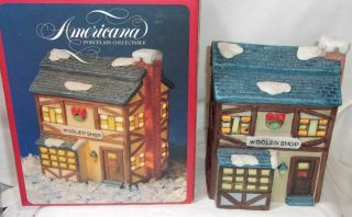 Vintage Lighted Ceramic Christmas Village House - Americana Woolen Shop