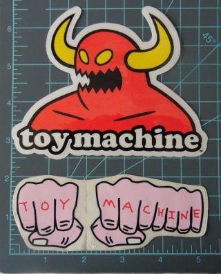 Toy Machine - Vintage Large Skateboard Sticker Set Of 2,  Logo And Knuckles,  Sims