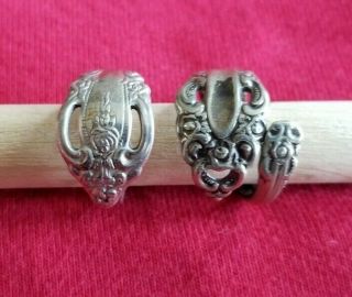 2 Vintage Style Adjustable Sterling & Silver Plated Spoon Ring