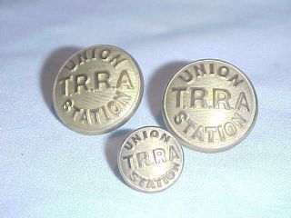 3 Vtg Brass Railroad Uniform Buttons St Louis Rr Terminal Assoc Union Station