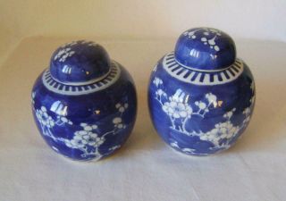 Two Antique Chinese Prunus Porcelain Vases with Lids 14 & 16 cm high Ginger Jars 3