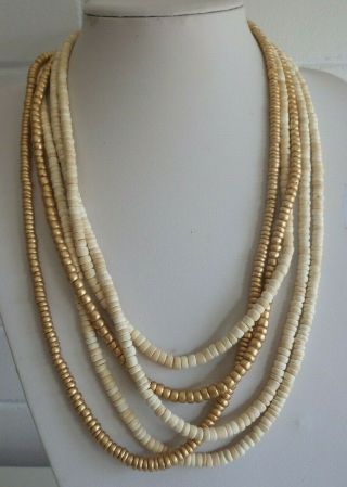 Vintage Monies Gerda Lynggaard Carved Horn Gold & Cream Strand Necklace
