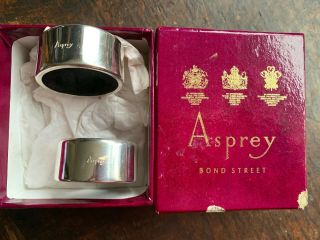 Pair Velvet Lined Silver Plate Asprey Serviette Napkin Rings & Box