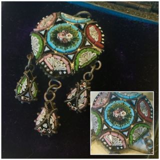 Vintage Art Deco Jewellery Micro Mosaic Heart Floral Chandelier Pendant