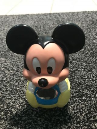 Vintage 1984 Disney Mickey Mouse Roly Poly Baby Rattle Toy Mirror Learning