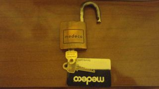 Vintage Medeco High Security Padlock Brass Body With Keys