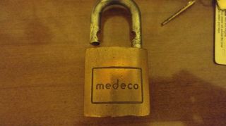Vintage Medeco High Security Padlock Brass Body With Keys 2