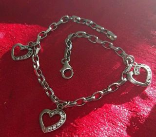Exquisite Vintage Hallmarked Sterling Silver Heart Quartz Charm Bracelet,  5.  3 Gr