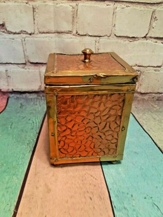 Antique 19th Century Arts & Crafts Copper Brass Tin Lined Wooden Tea Caddy