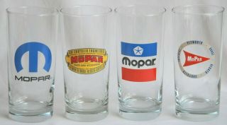 Set Of Four Chrysler Mopar Drinking Glasses,  Modern And Vintage Logos