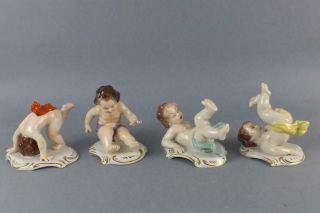 Antique Porcelain German Rudolf Kammer Set Of 4 Cherubs Figurines By Volkstedt