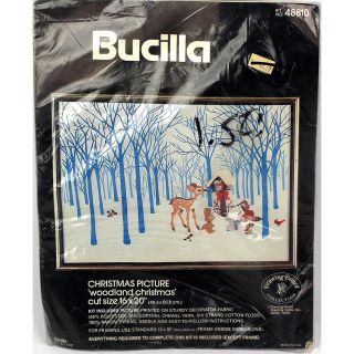 Vintage Bucilla Crewel Embroidery Picture Kit 48810 Woodland Christmas,  Deer