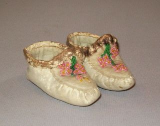 Antique Vtg C 1920s Childs Native American Indian Beaded Leather Baby Moccasins