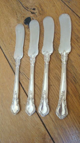 Four 4 Vintage Gorham Sterling Silver Flat Butter Knives Chantilly No Mono