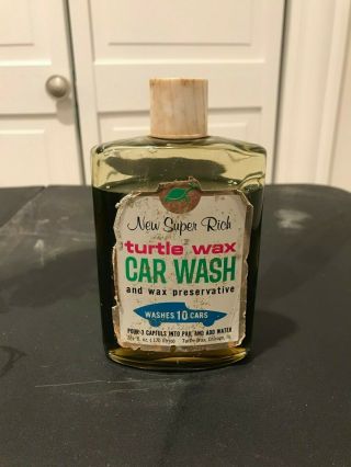 1966 Vintage Rare Turtle Wax Car Wash And Wax Preservative Glass Bottle
